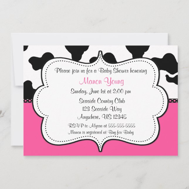 Invitación Rosa Invitaiton de la impresión de la vaca (Anverso)