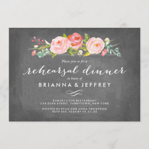 Invitación Rosa Jardín Floral Chalkboard Ensayo Cena