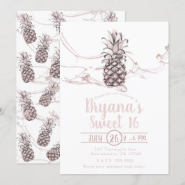 Invitación Rosa Jugoso Piña Verano Dulce Fiesta de 16 Años