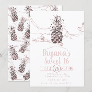 Invitación Rosa Jugoso Piña Verano Dulce Fiesta de 16 Años