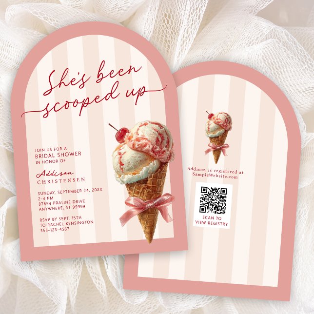 Invitación Rosa: La han sacado de la ducha de novia (Shown on 5" x 7" invitations with Arch Corner Style)