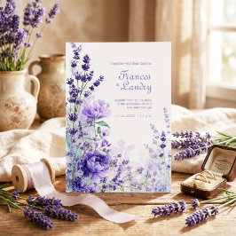 Invitación Rosa Lavanda Flor de Acuarela Púrpura Índigo