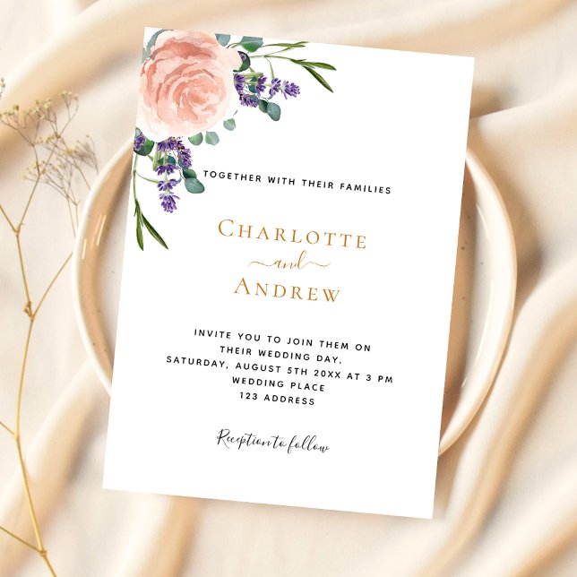 Invitación Rosa lavender boda de vegetación floral (Subido por el creador)