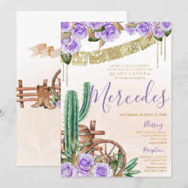 Invitación Rosa Lavender Cactus Occidental Charro Quinceanera