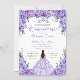 Invitación Rosa Lavender Purple & Silver Elegante Quinceanera