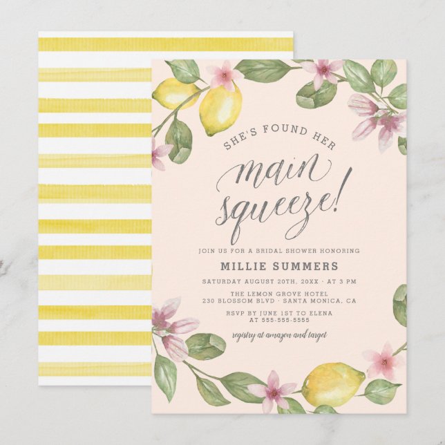 Invitación Rosa | Lemon Wreath Main Squeeze Brieze Shower (Anverso / Reverso)