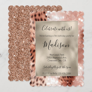Invitación Rosa Leopard Glitz Purpurina elegante