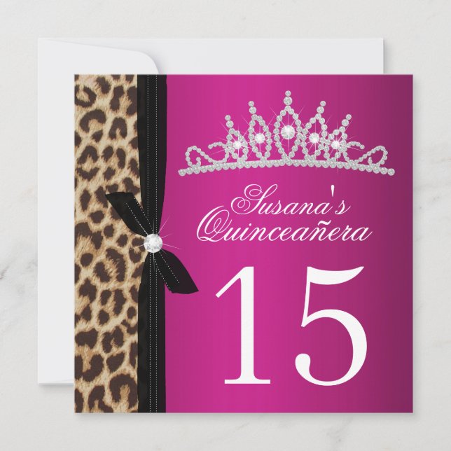 Invitación rosa leopardo Quinceanera (Anverso)
