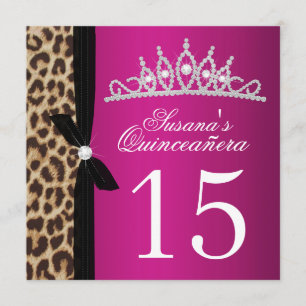 Invitación rosa leopardo Quinceanera