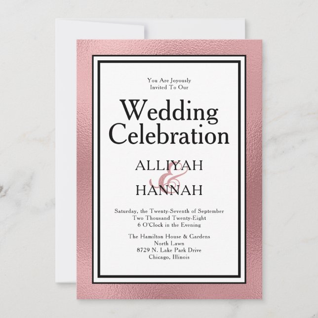 Invitación ROSA LGBTQ Celebración del Boda moderno de oro (Anverso)