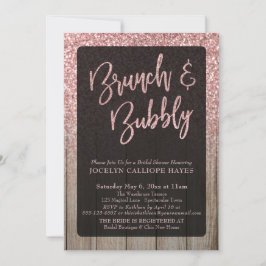 Invitación Rosa ligero Purpurina de oro brunch y bubbly