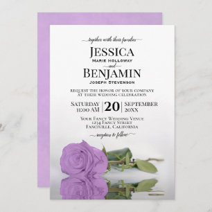 Invitación Rosa Lilac Morado de Larga Estela Elegante Boda
