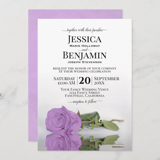 Invitación Rosa Lilac Morado de Larga Estela Elegante Boda (Anverso / Reverso)
