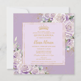 Invitación Rosa Lilac morado Floral Quinceanera dulce 16 oro