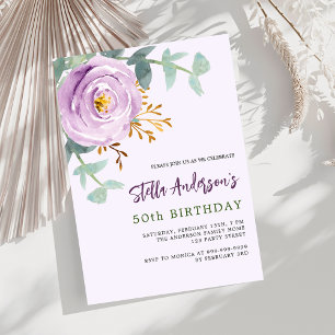 Invitación Rosa Lilac púrpura vegetación floral de lujo cumpl