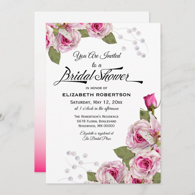 Invitación Rosa Lily Pearl Pink Bridal Shower (Anverso / Reverso)