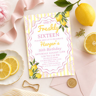 Invitación Rosa Limonada Amarilla Limón Fresco Tema Cumpleaño