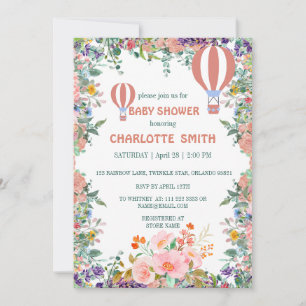 Invitación Rosa lindo Balón acuarela floral ducha de bebé