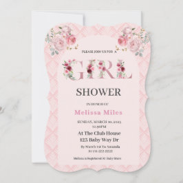 Invitación Rosa lindo Letras florales de oro Chica Bebé ducha