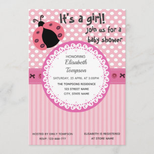 Invitación Rosa lindo personalizado ladybug bebé ducha