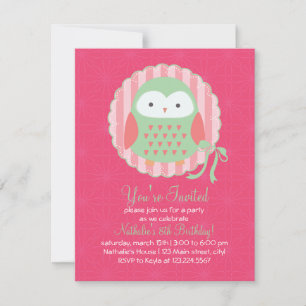 Invitación Rosa lindo retro del búho y fiesta de cumpleaños
