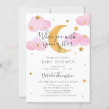 Invitación rosa Luna y las Estrellas Baby Shower