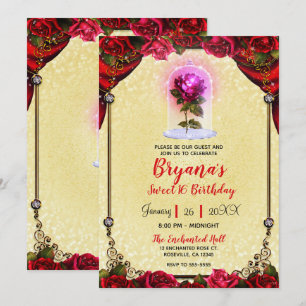 Invitación Rosa Mágica Belleza Cumpleaños Cumpleaños Dulces 1