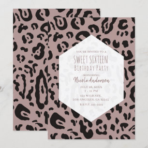 Invitación Rosa Malva Besado Guepardo Leopardo Dulce Fiesta D