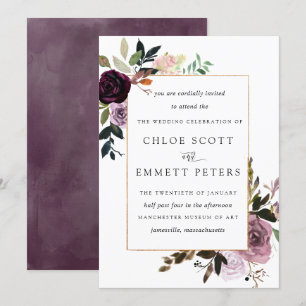 Invitación Rosa Malva Púrpura Ciruela Floral Boda