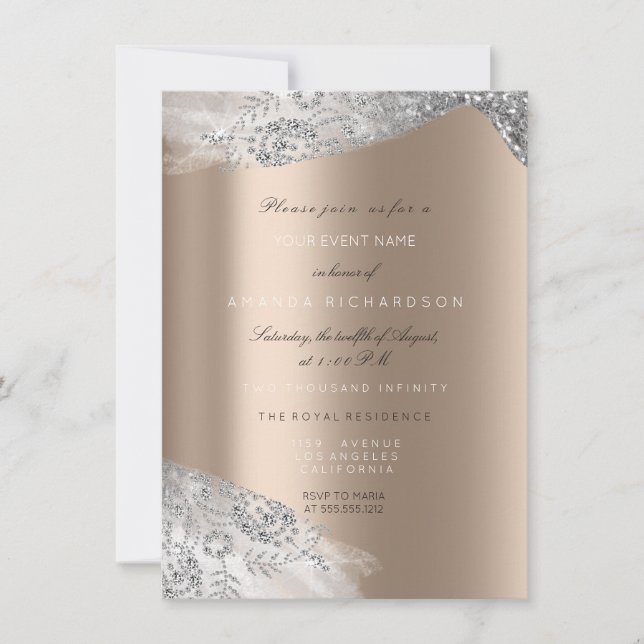 Invitación Rosa marfil beige dulce blanco 16ª plata nupcial (Anverso)
