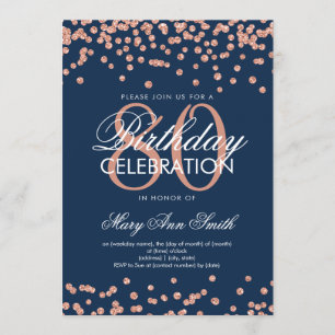 Invitación Rosa Marina de Oro Azul 80 Purpurina de cumpleaños