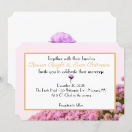 Invitación Rosa marino y flores doradas