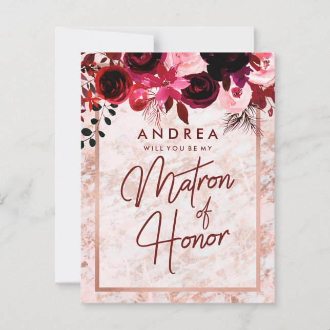 Invitación Rosa Mármol Dorado ¿Serás mi Matrona de Honor? (Anverso)