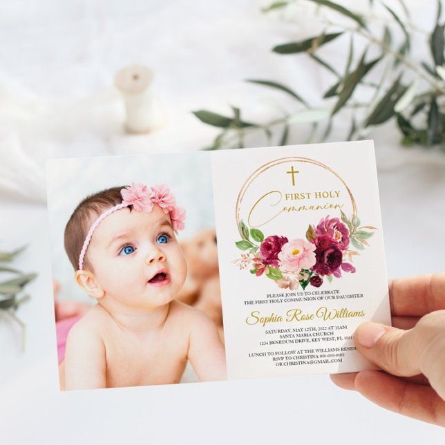 Invitación Rosa marrón Chica de fotografía floral primera com (Subido por el creador)