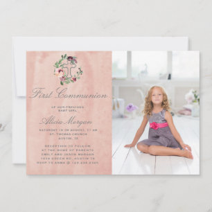 Invitación rosa marsala floral primera comunión