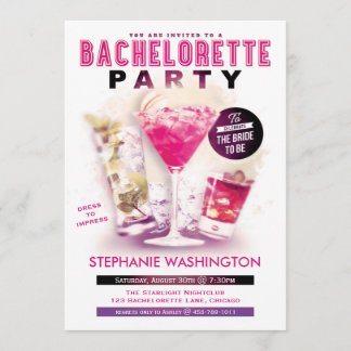 Invitación Rosa Martini del fiesta de Bachelorette y cócteles