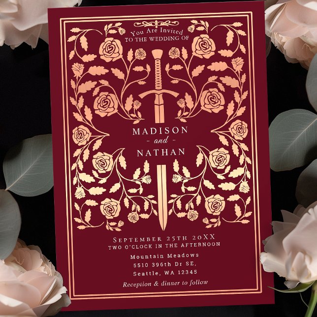 Invitación Rosa medieval rojo Boda de la espada de oro (Subido por el creador)