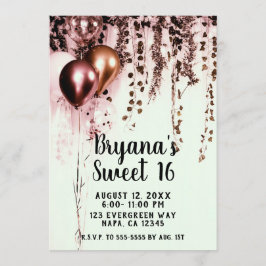Invitación Rosa Melado Oro Rosado Luces Rustico Hiedra Dulces