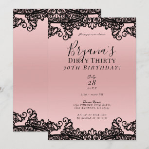 Invitación Rosa Melocotón Encaje Negro Sucio 30 Cumpleaños 30