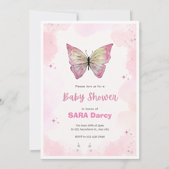 Invitación rosa Minimalista a Baby Shower (Anverso)