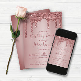 Invitación Rosa minimalista de Oro Purpurinas Drin Cumpleaños