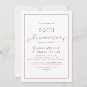 Invitación Rosa minimalista Oro 50° aniversario Boda