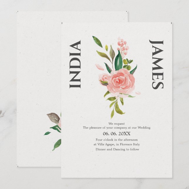 Invitación Rosa minimalista y Boda folclórico (Anverso / Reverso)