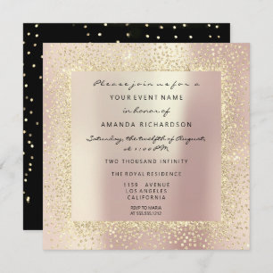 Invitación Rosa mínimo Champaigne Gold Black Confetti Rubor
