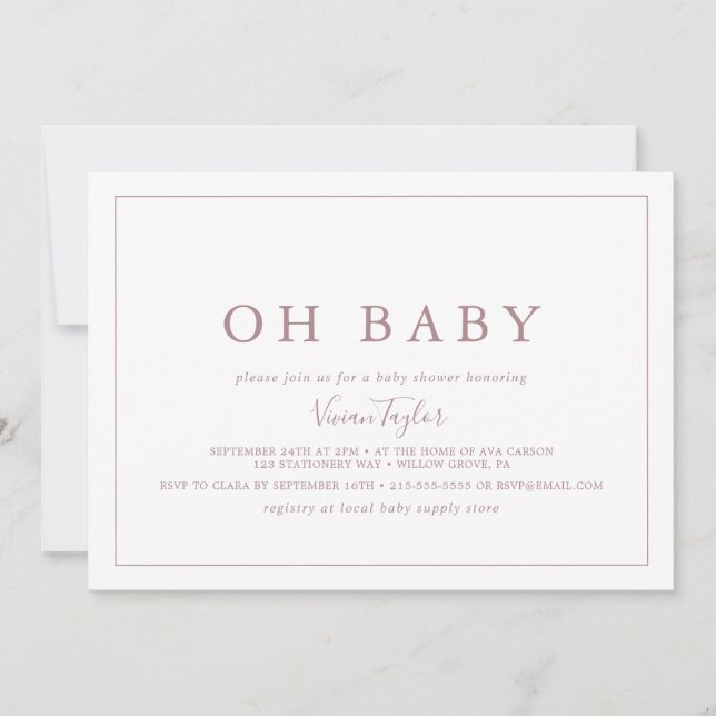Invitación Rosa mínimo de oro horizontal Oh bebé Baby Shower (Anverso)