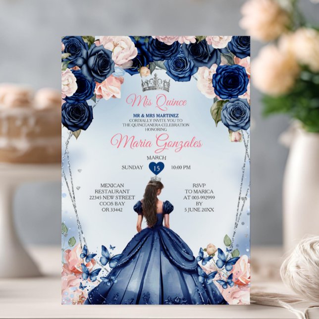 Invitación Rosa Mis Quince Corona Floral De La Marina Quincea (Subido por el creador)