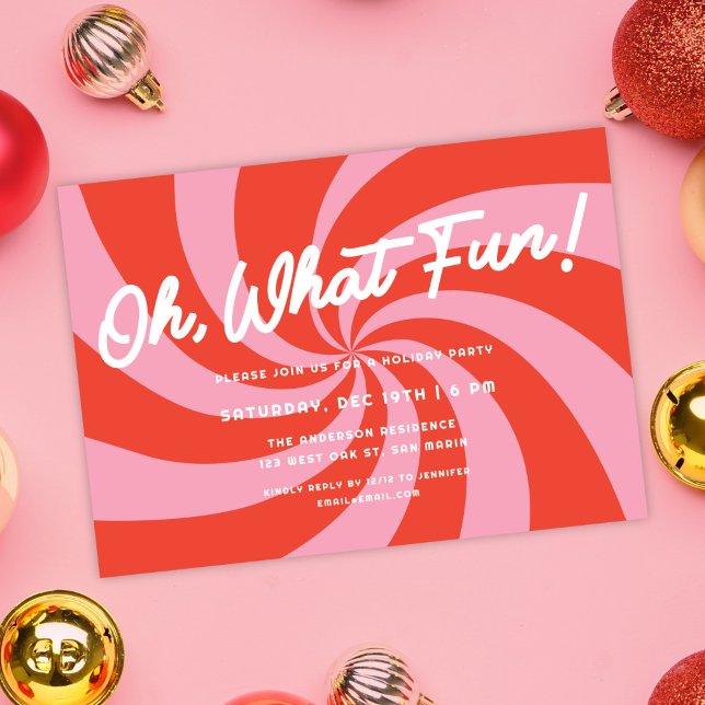 Invitación Rosa Mod Wavy Retro Fiesta Navidades Rojos (Subido por el creador)