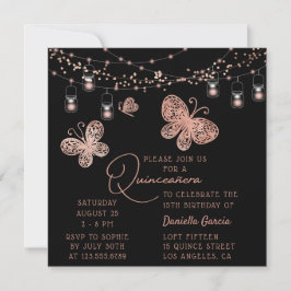 Invitación Rosa Moda de la mariposa de oro Quinceañera modern