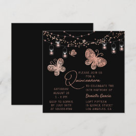 Invitación Rosa Moda de la mariposa de oro Quinceañera modern