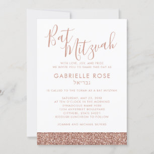 Invitación Rosa Moda Purpurina rosado dorado Mínimo Bat Mitzv